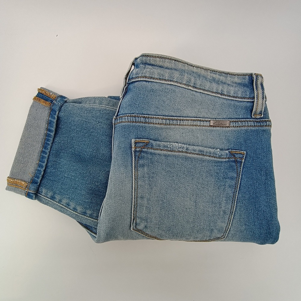 Kancan Mom Jeans High Rise Distressed Light Wash 11/29 NWT Womens Stretch Cuffed